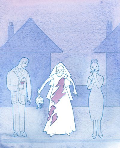 Immagina quanto sarebbe imbarazzata una sposa, il cui vestito fosse stato macchiato da una bevanda versata, e che poi pensasse al suo cammino verso l