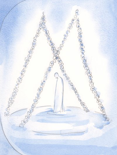 In Cielo, ghirlande erano appese sopra il luogo dove il sacerdote devoto di Nostra Signora accettò la ricompensa e la gloria di Dio da Elizabeth Wang