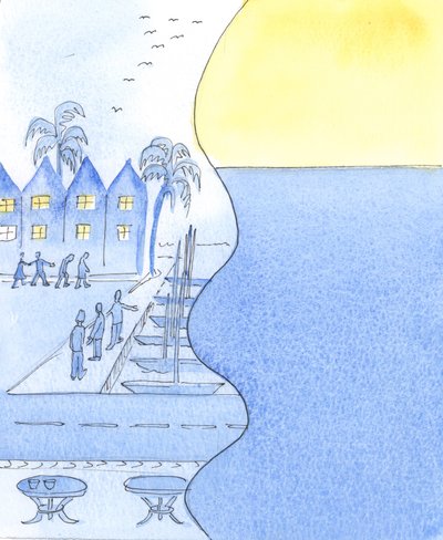 In una città di mare, possiamo guardare le strade affollate e il porto, o girarci per ammirare il cielo e il mare calmo da Elizabeth Wang