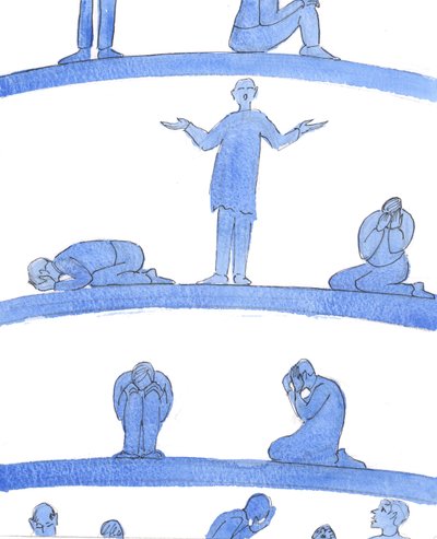 Nelle profondità inferiori del Purgatorio ci sono anime - come persone disperate in una prigione medievale che si rannicchiano vicino alle pareti - che non hanno nessuno che preghi per loro da Elizabeth Wang