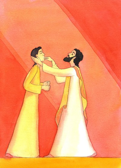 Gesù guarisce il sordo, mentre alza gli occhi al Cielo, in preghiera da Elizabeth Wang