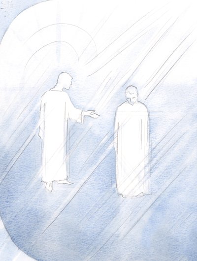 Gesù onora San Giuseppe suo padre adottivo e ci chiede di ammirare le sue virtù e chiedere le sue preghiere. da Elizabeth Wang