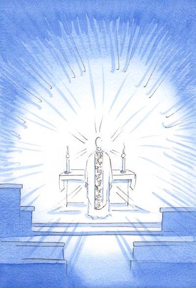 Nella festa della Visitazione, Cristo apparve, indossando una casula dorata in onore della Sua Santa Madre Maria da Elizabeth Wang
