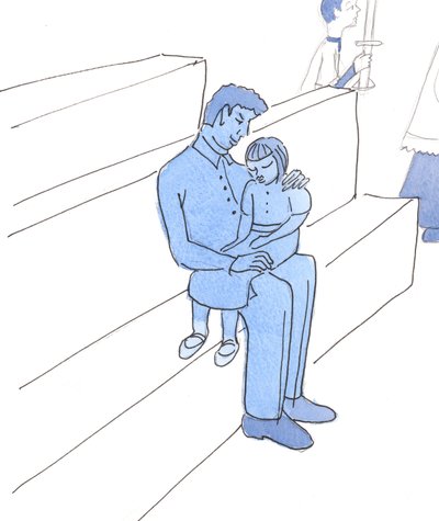 Il Signore non è più preoccupato per la mia distrazione alla Messa, quando sono stanca e in dolore, di quanto lo sarebbe se fossi una bambina malata in grembo a suo padre, alla Messa da Elizabeth Wang