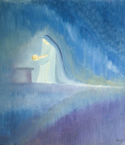 La Vergine Maria si prendeva cura del suo bambino Gesù con semplicità e gioia, 2001 da Elizabeth Wang