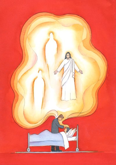 Le benedizioni date nel sacramento degli infermi sono doni della Santissima Trinità, portando una rinnovata partecipazione alla vita della Santissima Trinità, con perdono, pace e molti altri doni. da Elizabeth Wang