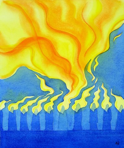 La discesa dello Spirito Santo sugli apostoli e Maria a Pentecoste, 2001 da Elizabeth Wang