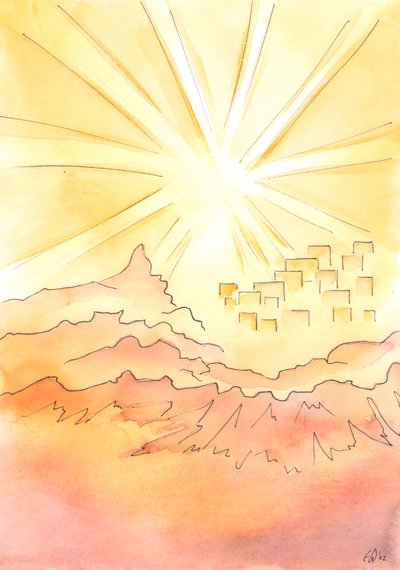 Vivere sulla terra in unione beata con Dio è vivere come se fossimo ai margini della Città Celeste, sulla cima della montagna, molto al di sopra del sentiero oscuro sottostante da Elizabeth Wang