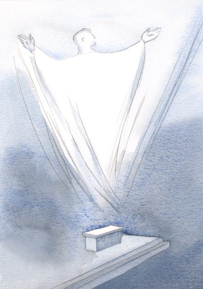 Che grande offerta sale dal nostro piccolo altare, mentre Cristo prega la nostra unica preghiera, mani tese verso il Padre, 2000 da Elizabeth Wang
