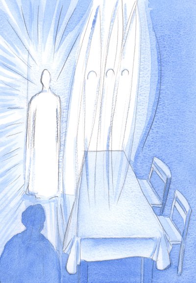 Con i Suoi Santi Angeli, Cristo guarda ammirato mentre preghiamo; nasconde il Suo amore mentre ci aiuta a crescere nella fede da Elizabeth Wang