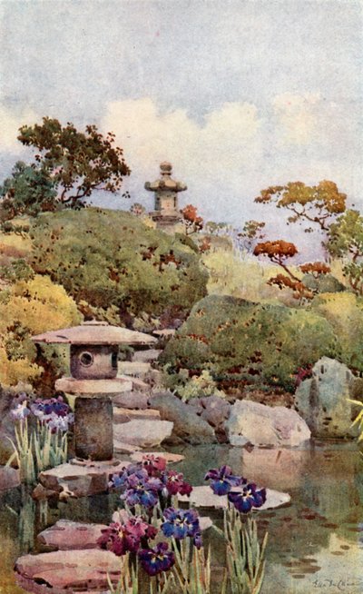 Un giardino di Tokyo (litografia a colori) da Ella Du Cane