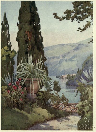 Nel giardino della Villa Arconati, Lago di Como, illustrazione da 