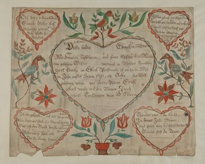 Certificato di nascita e battesimo tedesco della Pennsylvania da Elmer R. Kottcamp