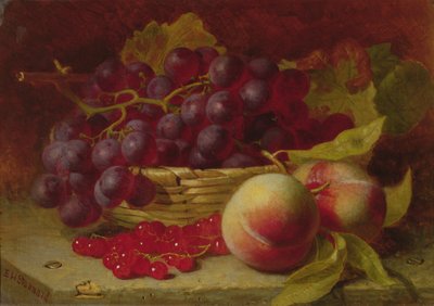 Natura morta di ribes rosso, pesche e uva in un cesto da Eloise Harriet Stannard