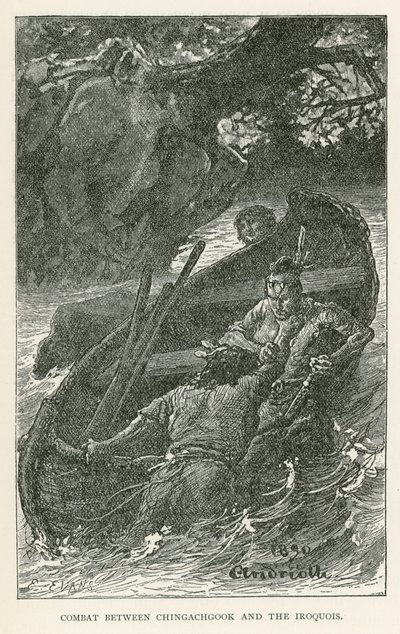 Combattimento tra Chingachgook e gli Irochesi (incisione) da Elviro Michael Andriolli