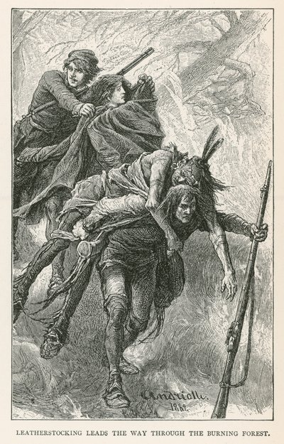 Calzamaglia guida il cammino attraverso la foresta in fiamme (incisione) da Elviro Michael Andriolli