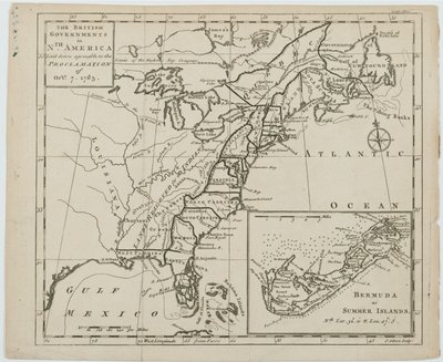 Mappa dei governi britannici in Nord America, incisa da J. Gibson da Emanuel Bowen