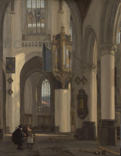 Interno di una chiesa gotica protestante con motivi dalla Oude e Nieuwe Kerk di Amsterdam da Emanuel de Witte