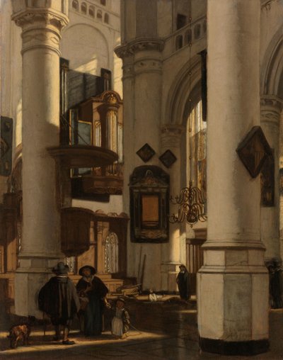 Interno di una chiesa protestante gotica, con un becchino nel coro da Emanuel de Witte
