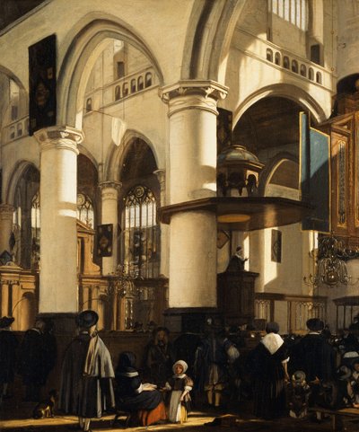 La vecchia chiesa, Delft, con i fedeli che ascoltano un sermone da Emanuel de Witte