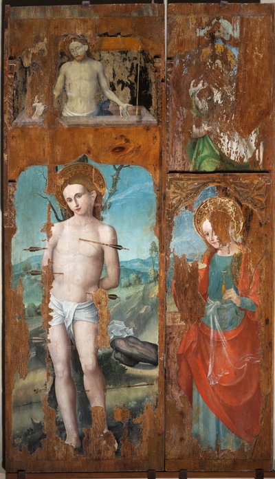 San Sebastiano, Santa Lucia, Cristo risorto con i simboli della Passione da Emanuele Macario