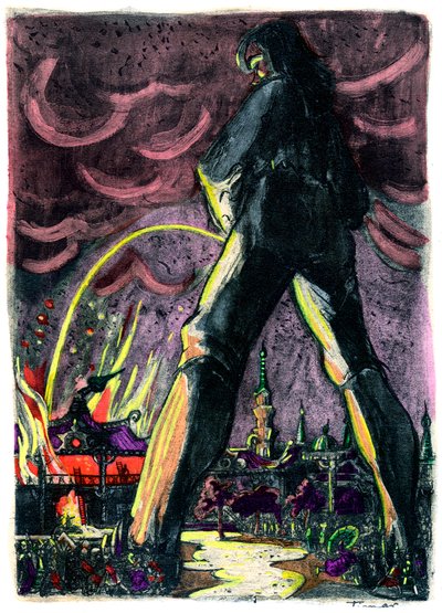 Gulliver urina sulle fiamme per spegnere l