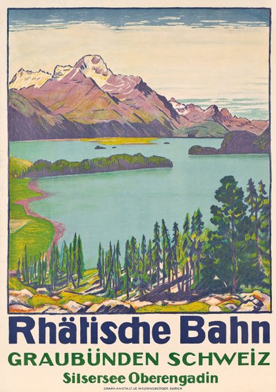 Poster pubblicitario per viaggi a Graubunden dalla compagnia svizzera 