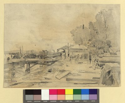 Dampfschiffstation an der Donau bei Kaisermühlen da Emil Jakob Schindler