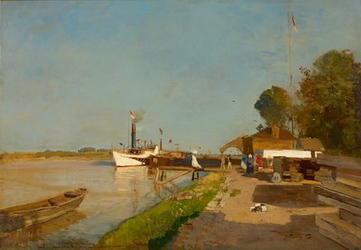 La stazione dei battelli a vapore sul Danubio di fronte a Kaisermühlen da Emil Jakob Schindler