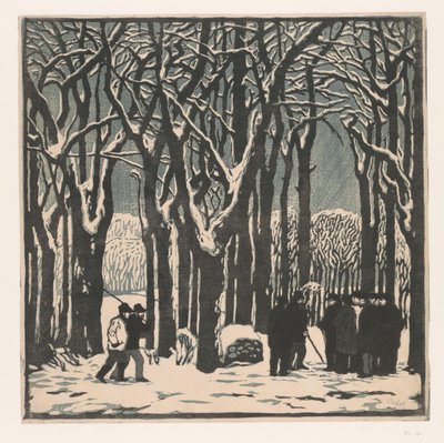 Uomini in una foresta invernale da Emil Orlik (signed by artist)