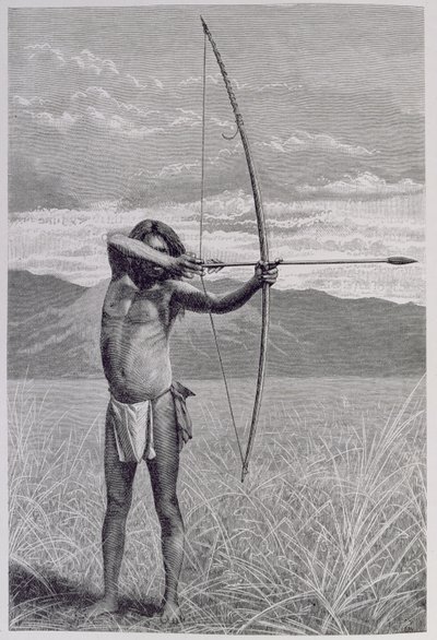 Un Veddah di Ceylon che tira con l