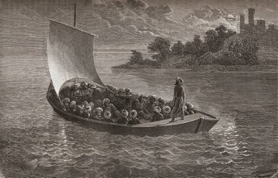 Arminio Vambery e i suoi compagni che navigano il Mar Caspio nel 1863, illustrazione da 