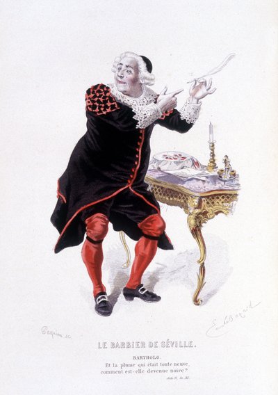 Bartholo nel Barbier de Seville in Ovre complet de Beaumarchais (1732-1799) di Edouard Fournier, Ed. Laplace, Sanchez et Cie, Parigi 1876 (incisione) da Emile Antoine Bayard