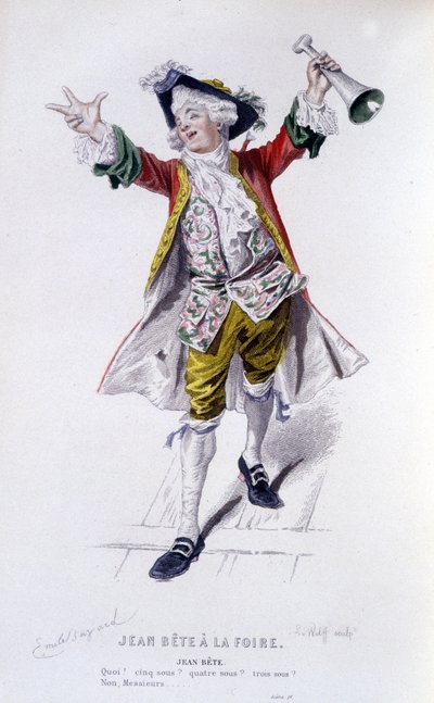 Opera completa di Beaumarchais (1732-1799) di Edouard Fournier. disegno di Emile Bayard. Ed. Laplace, Sanchez et Cie, Parigi 1876. Questo è Jean Beast in "Jean Beast alla Fiera" da Emile Antoine Bayard