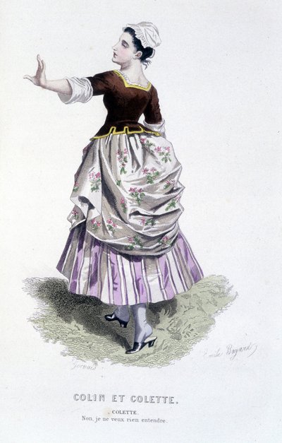 Opera completa di Beaumarchais (1732-1799) di Edouard Fournier. disegno di Emile Bayard. Ed. Laplace, Sanchez et Cie, Parigi 1876. Questa è Colette in "Colin e Colette" da Emile Antoine Bayard