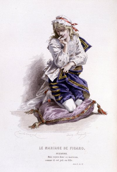 Opera completa di Beaumarchais (1732-1799) di Edouard Fournier. disegno di Emile Bayard. Ed. Laplace, Sanchez et Cie, Parigi 1876. Questa è Suzanne in "Le nozze di Figaro" da Emile Antoine Bayard