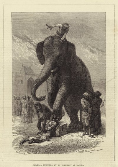 Criminale giustiziato da un elefante a Baroda da Emile Antoine Bayard