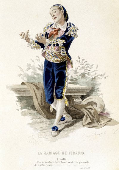 Figaro in “Le nozze di Figaro” - in “Opere complete di Beaumarchais”, disegni di Emile Bayard, ed. Laplace Sanchez & cie, Parigi da Emile Antoine Bayard