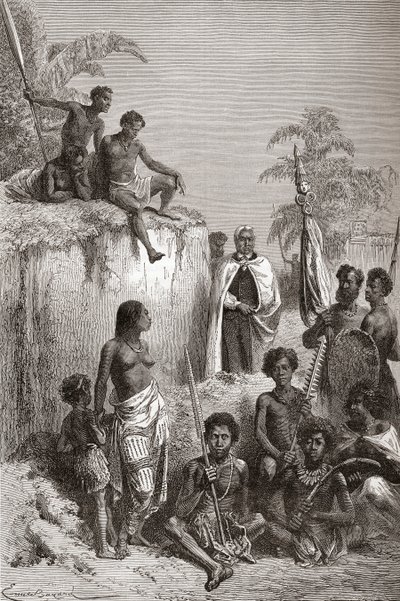 Re hawaiano Kamehameha I e i suoi guerrieri, illustrazione da 