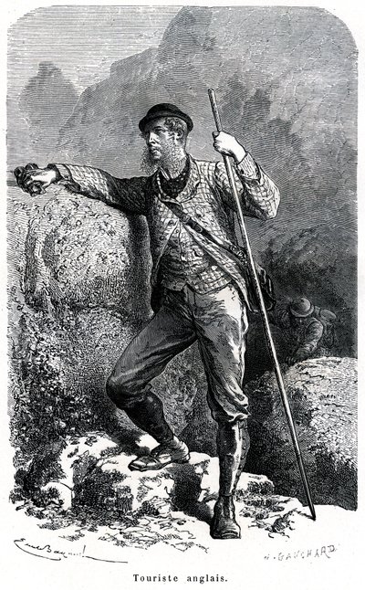 Ritratto di turista inglese di Emile Bayard - turismo nel XIX secolo - illustrazione del libro “Costumi e Caratteri dei Popoli”, edizione 1884 da Emile Antoine Bayard