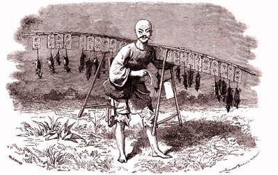 Cacciatore di ratti in Cina. 1874 (incisione) da Emile Antoine Bayard
