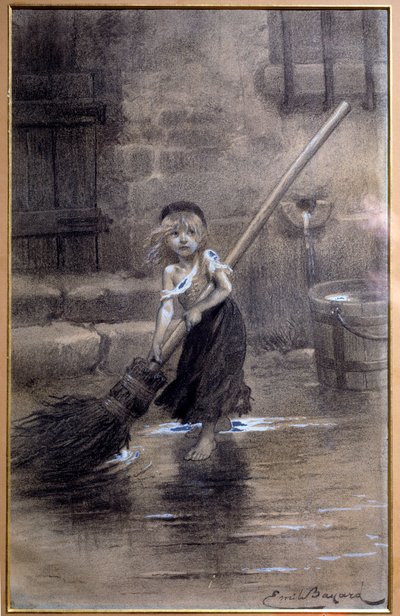 Rappresentazione di Cosette, che spazza a piedi nudi. Illustrazione per I Miserabili di Victor Hugo (1802-1885) di Emile Bayard (1837-1891) XIX secolo. Parigi, Maison Victor Hugo da Emile Antoine Bayard