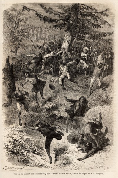 Rissa sulle alture che dominano Tong-hay (o Tong hay), uno dei membri della spedizione che si è recato sulle alture della città per disegnare dal vero, è seguito da una folla di curiosi, che dichiarano una lotta generale, ciascuno desiderando vedere il più da Emile Antoine Bayard