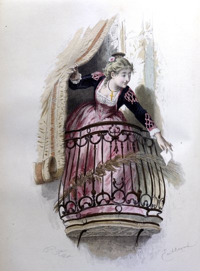 Rosina, personaggio del Barbiere di Siviglia di Beaumarchais (1732 - 1799) creato nel 1773. Illustrazione di Emile Bayard. da Emile Antoine Bayard