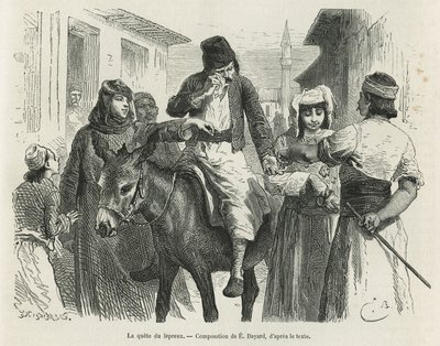 La ricerca di Leproux a Chio, disegno di Emile Bayard, per illustrare la storia "L