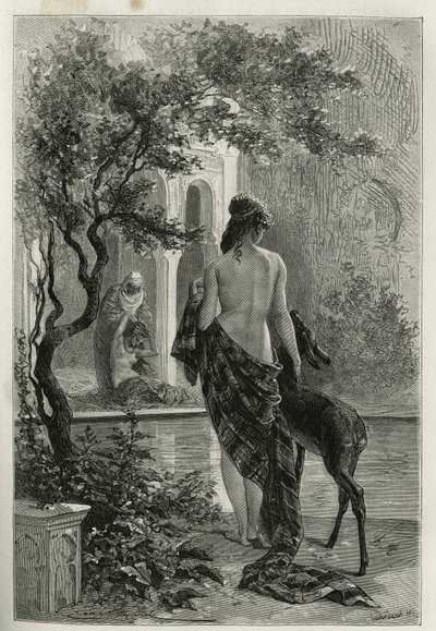 Un giardino a Fes, incisione di Emile Bayard, per illustrare la storia del Marocco di Edmondo de Amicis, nel 1875, pubblicato in Le tour du monde, sotto la direzione di Edouard Charton da Emile Antoine Bayard
