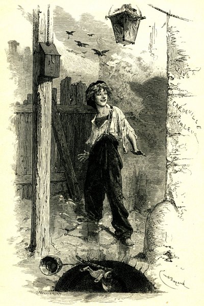 Victor Hugo: I Miserabili. Gavroche, ragazzo di Parigi. Illustrazione di Emile Bayard. da Emile Antoine Bayard