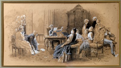 Scrittore Alexandre Dumas Jr. (1824-1895) che legge le sue opere da Emile Antoine Bayard