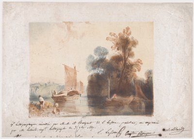 Paesaggio con fiume e barche, 1837 da Emile Aubert Lessore
