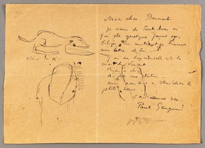 Lettera a Emile Bernard con tre schizzi a inchiostro, notando la morte di "Vincent", Tahiti, 1890 da Emile Bernard